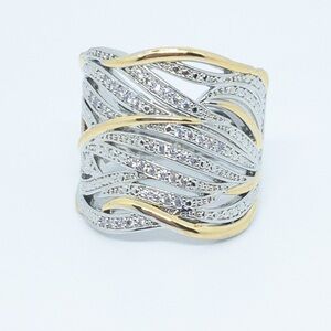 Silver Wide Band White Sapphire Gold Ring